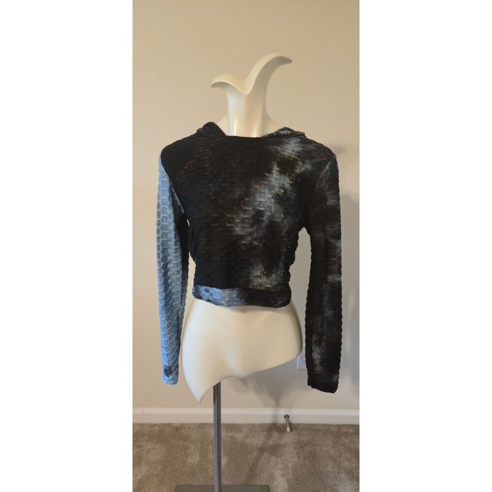 Special One Hooded Crop Top XL Black Tie Dye Textured Long Sleeve Y2K Goth